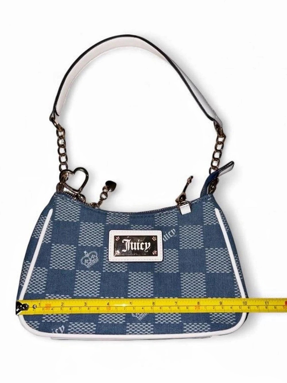 Juicy Couture Denim Checkerboard Monogram Shoulder Bag Blue & White
